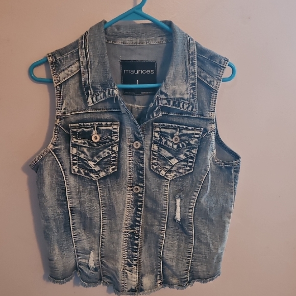 Maurices Blue Denim Vest with Distressed Details - Picture 4 of 4